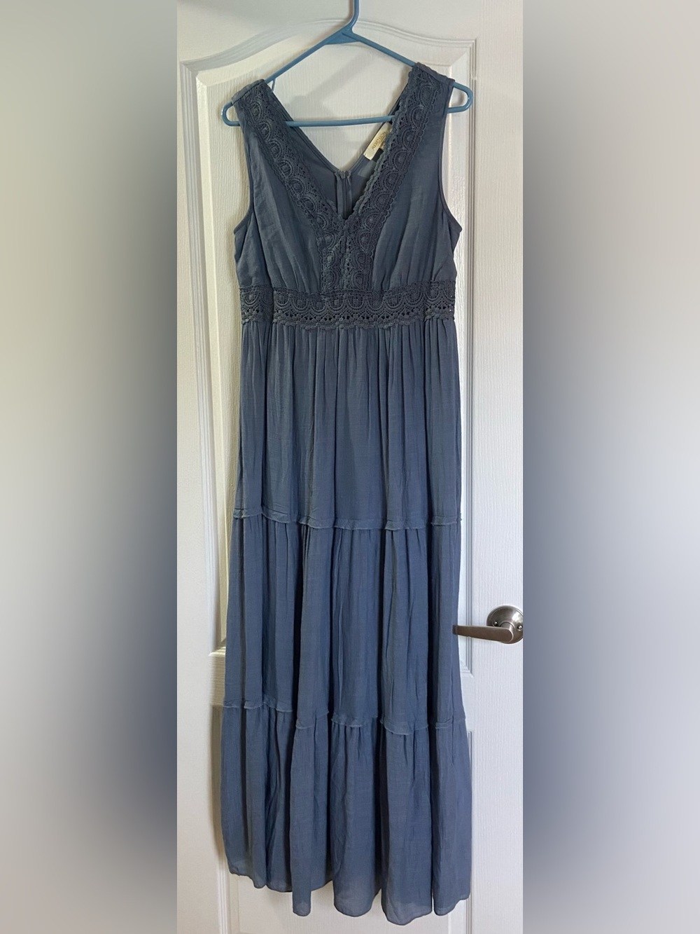 Rebellion Slate-Blue Lace-Trim Maxi Dress